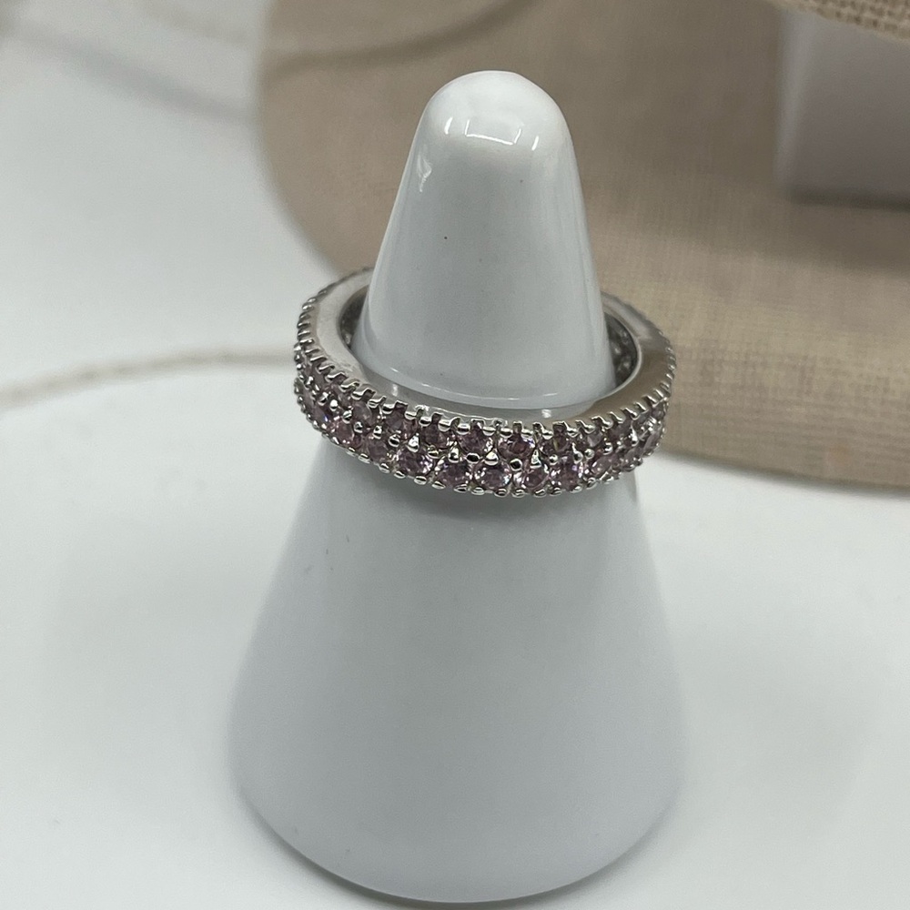 Vintage Sterling Silver 925 Lavender Amethyst Eternity Band Ring Size 6.75 - Picture 10 of 14